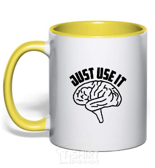 Mug with a colored handle Just use it yellow фото