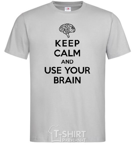 Мужская футболка Keep Calm use your brain Серый фото