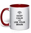 Mug with a colored handle Keep Calm use your brain red фото