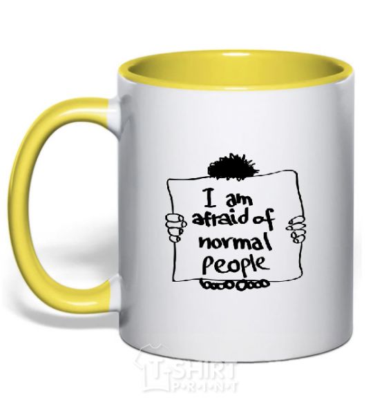 Mug with a colored handle I'm afraid of normal people yellow фото
