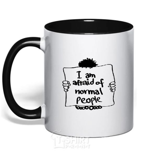 Mug with a colored handle I'm afraid of normal people black фото