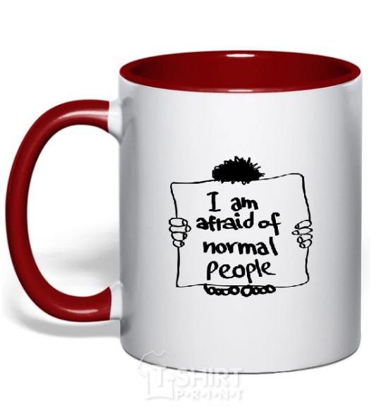 Mug with a colored handle I'm afraid of normal people red фото
