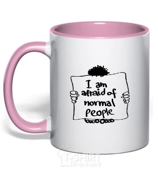 Mug with a colored handle I'm afraid of normal people light-pink фото