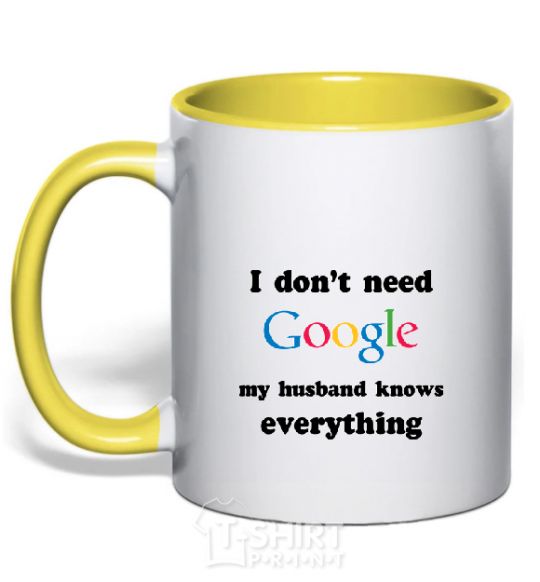 Mug with a colored handle My husband googled yellow фото