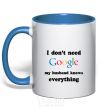 Mug with a colored handle My husband googled royal-blue фото