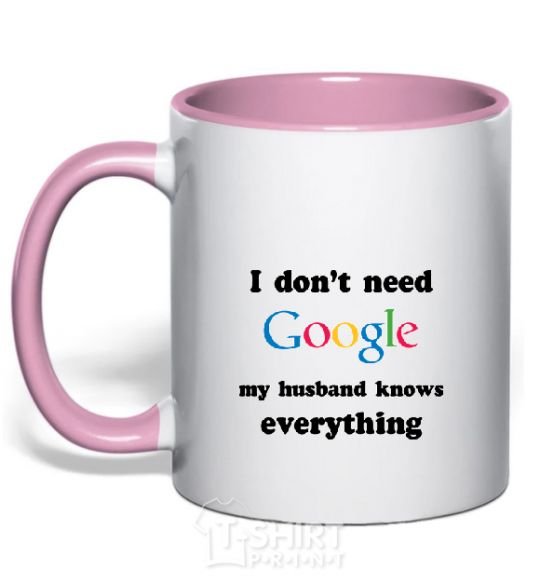 Mug with a colored handle My husband googled light-pink фото