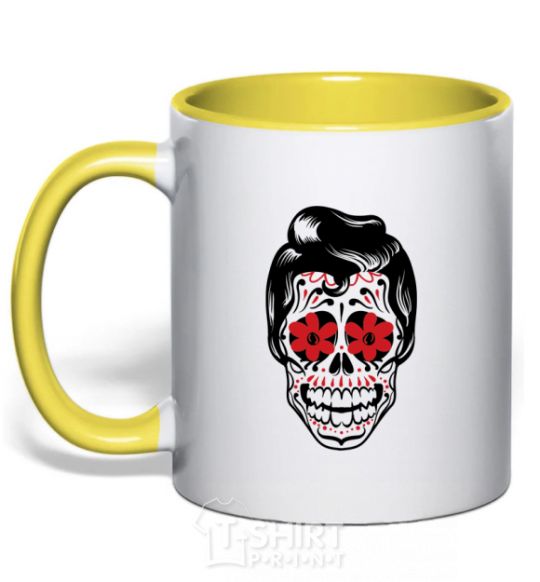 Mug with a colored handle Elvis' skull yellow фото