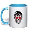 Mug with a colored handle Elvis' skull sky-blue фото