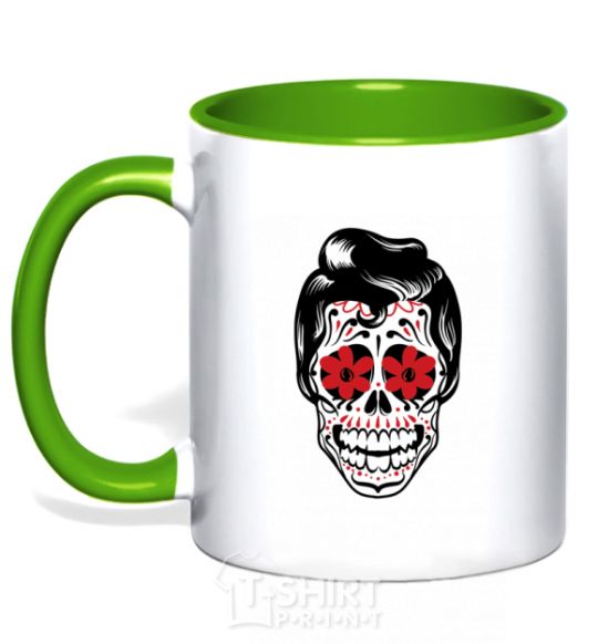 Mug with a colored handle Elvis' skull kelly-green фото