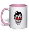 Mug with a colored handle Elvis' skull light-pink фото
