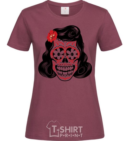Women's T-shirt Elvis' girlfriend's skull burgundy фото