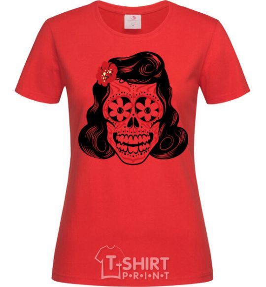 Women's T-shirt Elvis' girlfriend's skull red фото