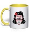 Mug with a colored handle Elvis' girlfriend's skull yellow фото