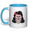 Mug with a colored handle Elvis' girlfriend's skull sky-blue фото
