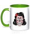 Mug with a colored handle Elvis' girlfriend's skull kelly-green фото