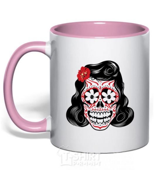 Mug with a colored handle Elvis' girlfriend's skull light-pink фото