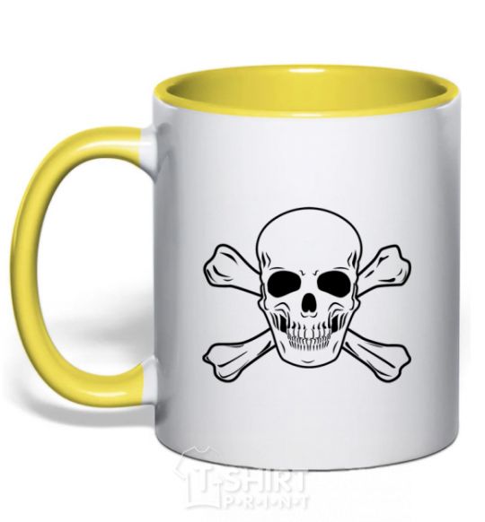 Mug with a colored handle Pirate skull yellow фото