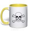 Mug with a colored handle Pirate skull yellow фото