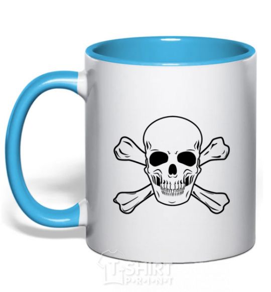 Mug with a colored handle Pirate skull sky-blue фото