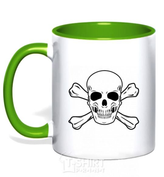 Mug with a colored handle Pirate skull kelly-green фото