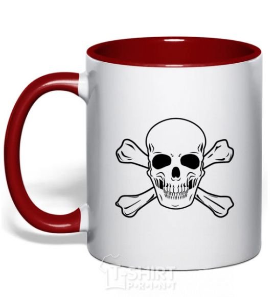 Mug with a colored handle Pirate skull red фото
