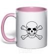 Mug with a colored handle Pirate skull light-pink фото