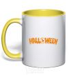 Mug with a colored handle Halloween yellow фото