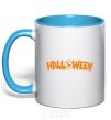 Mug with a colored handle Halloween sky-blue фото
