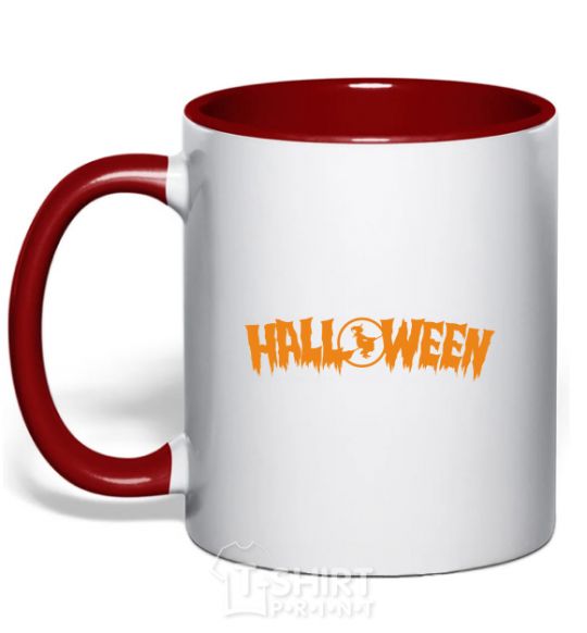 Mug with a colored handle Halloween red фото