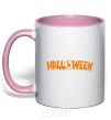Mug with a colored handle Halloween light-pink фото