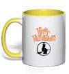 Mug with a colored handle Halloween Witch yellow фото
