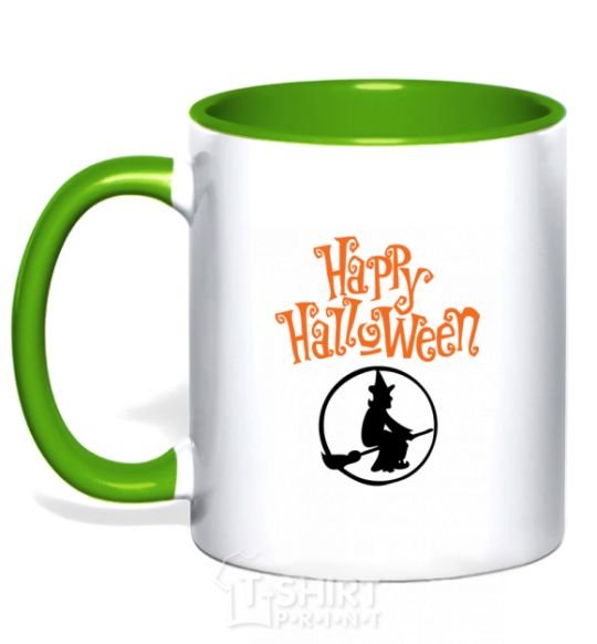 Mug with a colored handle Halloween Witch kelly-green фото