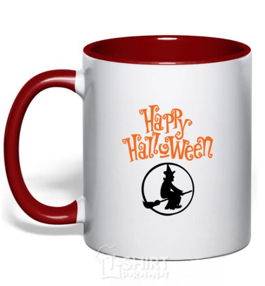 Mug with a colored handle Halloween Witch red фото