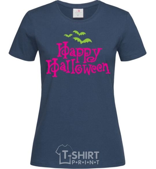 Women's T-shirt HAPPY Halloween PINK navy-blue фото