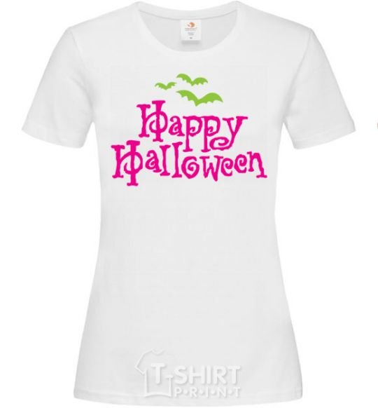 Women's T-shirt HAPPY Halloween PINK White фото