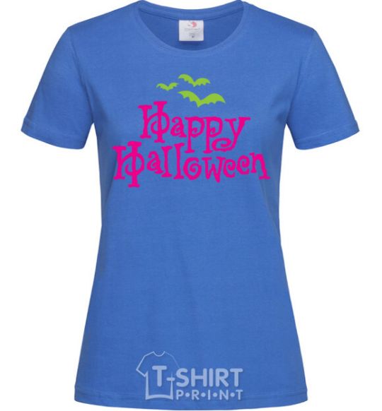 Women's T-shirt HAPPY Halloween PINK royal-blue фото