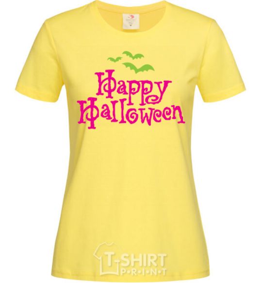 Women's T-shirt HAPPY Halloween PINK cornsilk фото