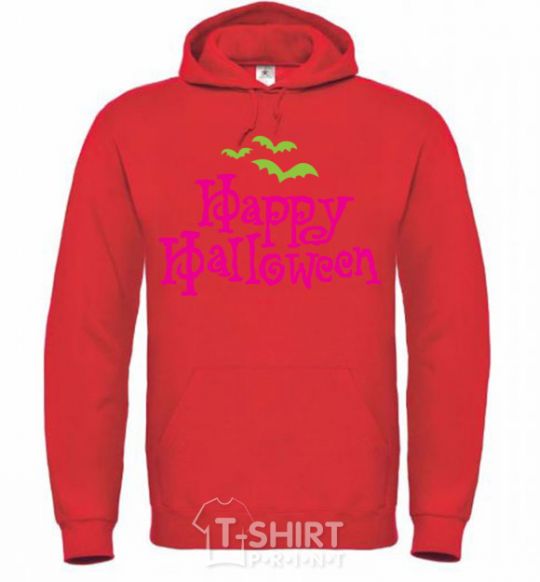 Men`s hoodie HAPPY Halloween PINK bright-red фото