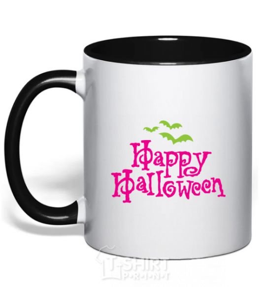 Mug with a colored handle HAPPY Halloween PINK black фото