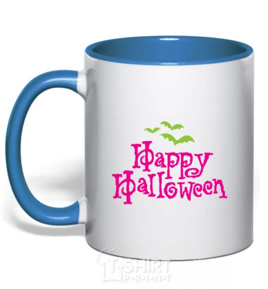 Mug with a colored handle HAPPY Halloween PINK royal-blue фото