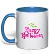 Mug with a colored handle HAPPY Halloween PINK royal-blue фото