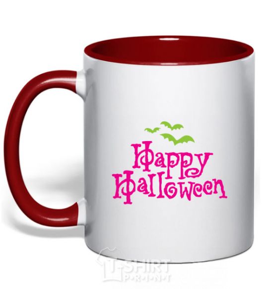Mug with a colored handle HAPPY Halloween PINK red фото