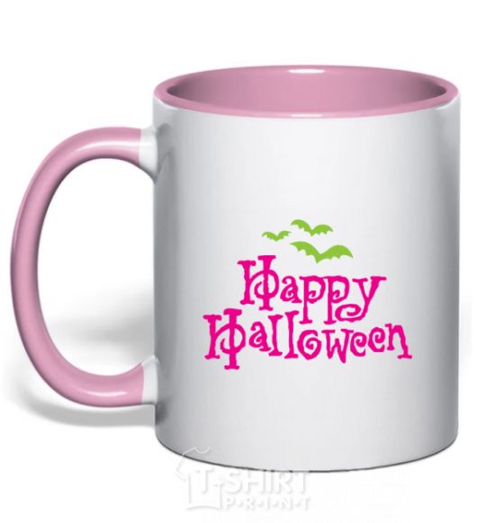 Mug with a colored handle HAPPY Halloween PINK light-pink фото