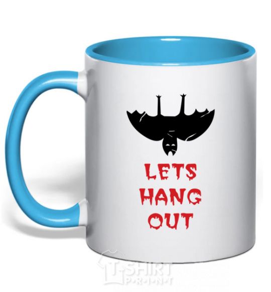 Mug with a colored handle LETS HANG OUT sky-blue фото