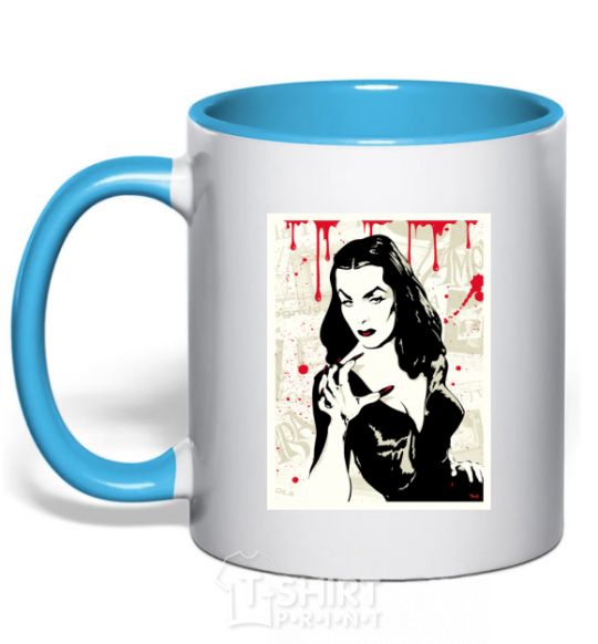 Mug with a colored handle Vampiress sky-blue фото