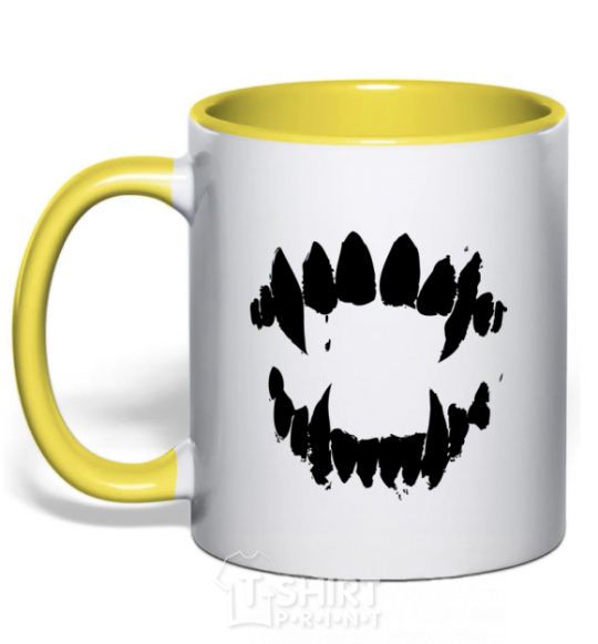 Mug with a colored handle Fangs yellow фото