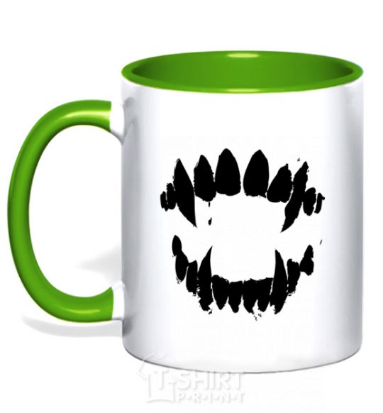 Mug with a colored handle Fangs kelly-green фото