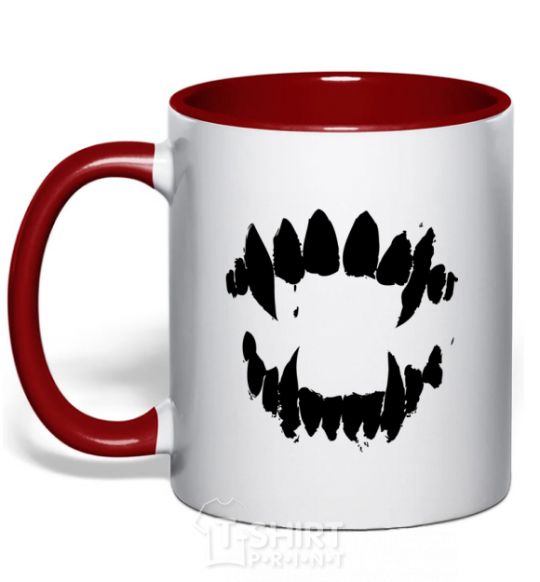 Mug with a colored handle Fangs red фото