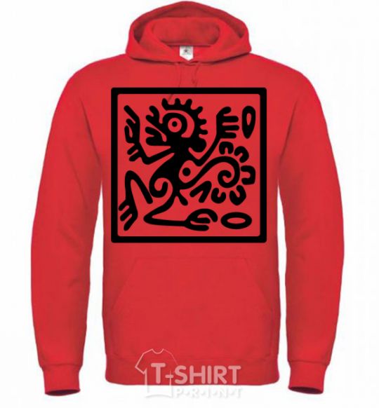 Men`s hoodie Monkey pattern bright-red фото