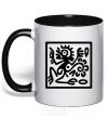 Mug with a colored handle Monkey pattern black фото